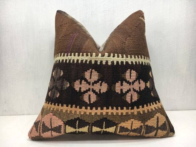 Vintage Handwoven Kilim Pillow Cover, Bohemian Home Decor - 16x16 Inch - image 1
