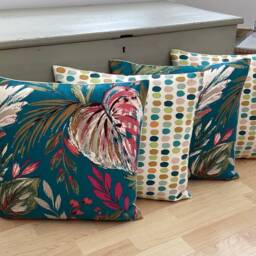 Handmade Teal Tropical Palm Leaf St Barts Botanical Throw Pillow Sham Cushion Cover - thumbnail 4