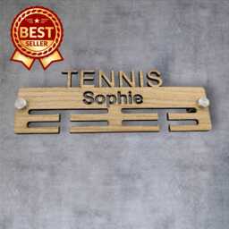 Tennis Medal Hanger - Wood Colours, Custom Name & Colour