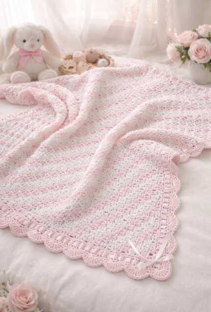 Crochet Pink Baby Blanket - Handknit Handmade Nursery Afghan Afghan - image 1