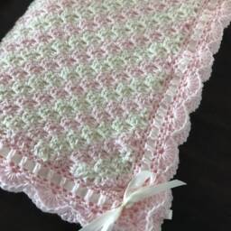 Crochet Pink Baby Blanket - Handknit Handmade Nursery Afghan Afghan - thumbnail 2