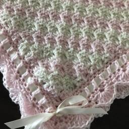 Crochet Pink Baby Blanket - Handknit Handmade Nursery Afghan Afghan - thumbnail 3