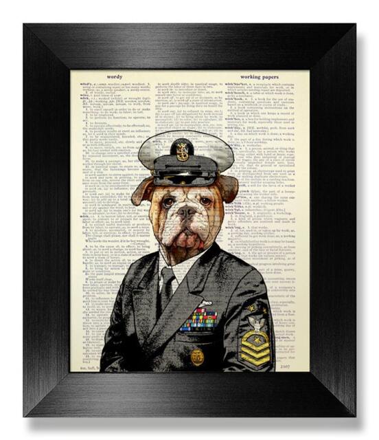 Funny Living Room Decor, Dog Lover Gift For Boyfriend, Illustration, Book Art Print, Book Page Art, Admiral English Bulldog Poster