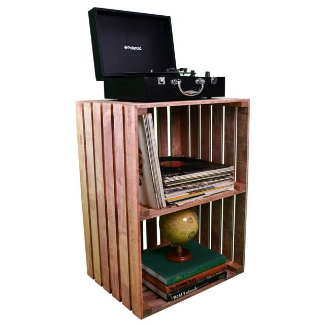2-Tier Record Player Stand With Storage, Solid Wood Turntable For Vinyl Records - Cherry - image 1