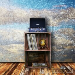 2-Tier Record Player Stand With Storage, Solid Wood Turntable For Vinyl Records - Cherry - thumbnail 3