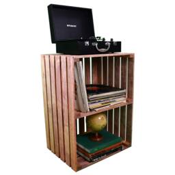 2-Tier Record Player Stand With Storage, Solid Wood Turntable For Vinyl Records - Cherry