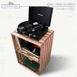 2-Tier Record Player Stand With Storage, Solid Wood Turntable For Vinyl Records - Cherry - thumbnail 2