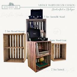 2-Tier Record Player Stand With Storage, Solid Wood Turntable For Vinyl Records - Cherry - thumbnail 4