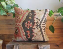 40cm - 16Inch Stunning Kilim Pillow Cover - Boho Antique Nomadic Styled Motifs - thumbnail 1