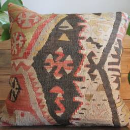 40cm - 16Inch Stunning Kilim Pillow Cover - Boho Antique Nomadic Styled Motifs - thumbnail 2