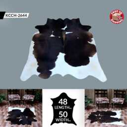 Large Premium Dark Brown & White Cowhide Rug - Statement Hair-On Leather For Chic Interiors - thumbnail 2