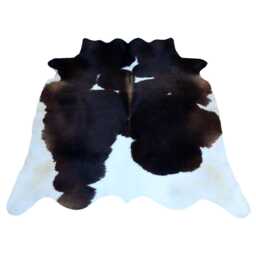 Large Premium Dark Brown & White Cowhide Rug - Statement Hair-On Leather For Chic Interiors - thumbnail 1