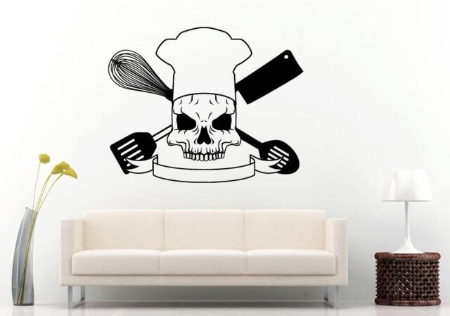 Deadly Skull Cook Head Chief Spatula Big Spoon Mixer Kitchen Dining Wall Decal Vinyl Sticker Mural Room Decor L779 - image 1