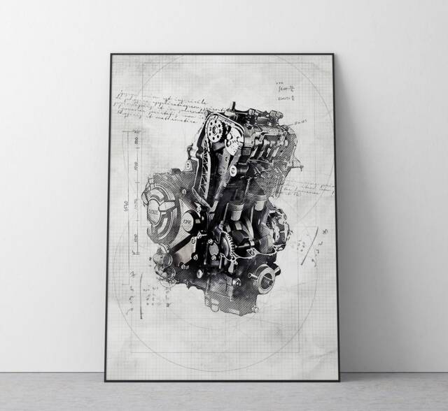 Yamaha Mt-07 Engine Sketch - Motorbike Wall Art UK A4 A3 Ref #182 - image 1