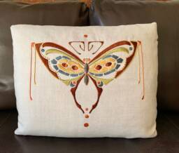 Hand Embroidered Butterfly Silk Pillow, Arts & Crafts, Craftsman Style