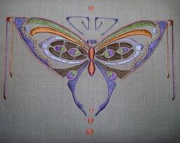 Hand Embroidered Butterfly Silk Pillow, Arts & Crafts, Craftsman Style - thumbnail 3