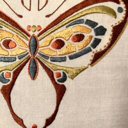 Hand Embroidered Butterfly Silk Pillow, Arts & Crafts, Craftsman Style - thumbnail 2