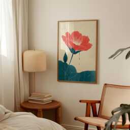 Red Poppy Poster - Floral Wall Art Botanical Illustration Print Modern Teal & Home Decor Mid Century Graphic - thumbnail 2