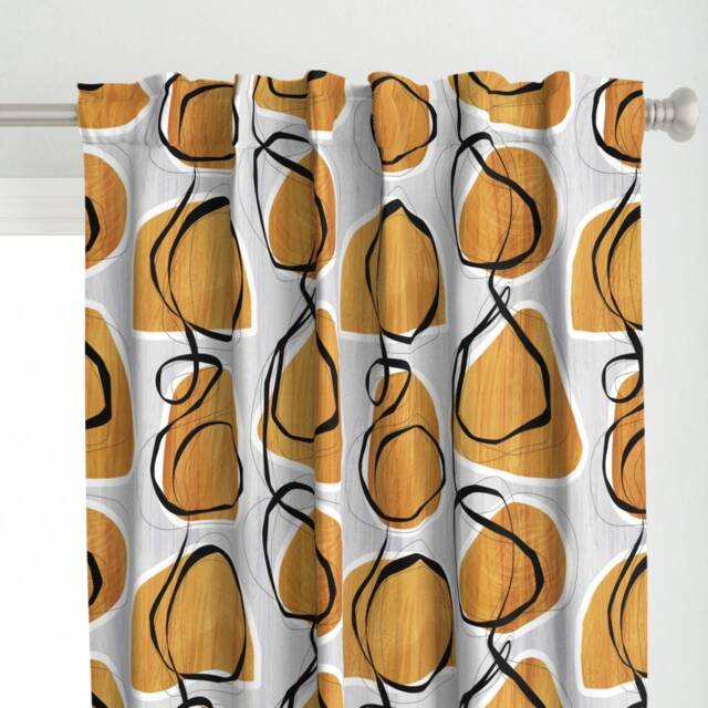 Abstract Midcentury Curtain Panel - Mod Orange Yellow Black Gray Shapes Custom Circles By Mia_Valdez - image 1