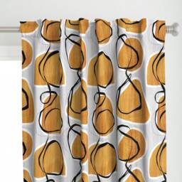 Abstract Midcentury Curtain Panel - Mod Orange Yellow Black Gray Shapes Custom Circles By Mia_Valdez - thumbnail 1
