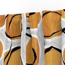 Abstract Midcentury Curtain Panel - Mod Orange Yellow Black Gray Shapes Custom Circles By Mia_Valdez - thumbnail 3