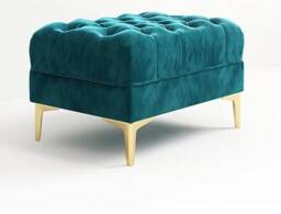 Handmade Chesterfield Teal Velvet Footstool Extra Tall Padded Ottoman