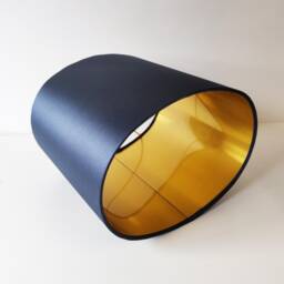 Midnight Blue Oval Lampshade in Satin With A Gold Lining - thumbnail 2