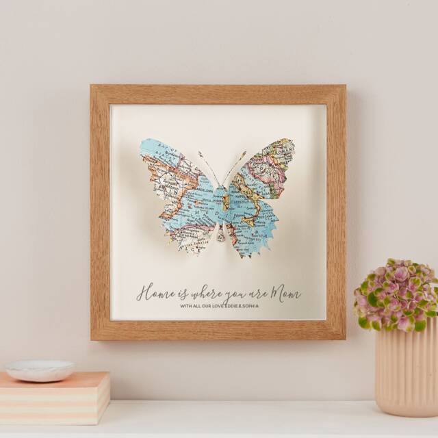 Gift For Mom, Mother's Day Gift, Home Is Where You Are Custom Map 3D Butterfly Print Framed Art, Personalized Wall Art Gift Her - image 1