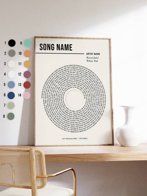 Custom Vinyl Lyrics Print, Personalised Music Poster, Customizable Gift, Anniversary Wedding Song Dance, A1/A2/A3/A4 - image 1