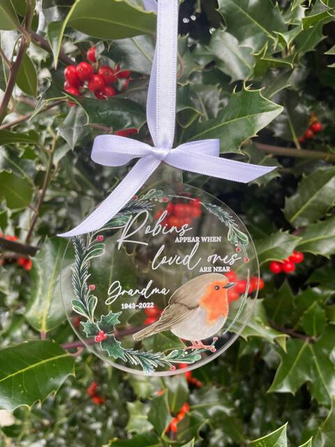 Robins Appear When Loved Ones Are Near Bauble Decoration -Christmas - Personalised Memorial Bauble in Memory Gift - image 1