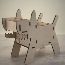 Plywood Dog Desk Organizer Wooden Pencil Holder For Kids - thumbnail 2