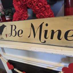 Be Mine Sign Valentine's Day Decor Primitive Crow Wall Hanging Rustic Wood Holiday Love Gift Heart - thumbnail 3