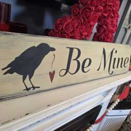 Be Mine Sign Valentine's Day Decor Primitive Crow Wall Hanging Rustic Wood Holiday Love Gift Heart - thumbnail 2