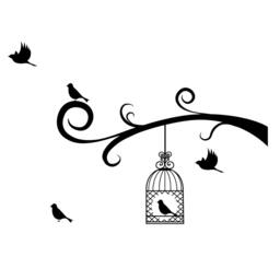 Bird Cage Branch Wall Decal - Flock Of Birds, Nursery Decor - thumbnail 2