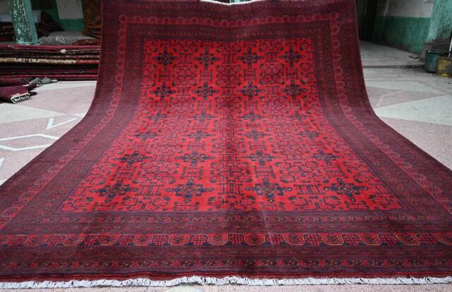 10X13 Large Afghan Rug, 13.0 X 9.10 Ft, High Quality Handmade Khamyab Large Red Area Turkmen Tribal Rug, Living Room, Rug - image 1