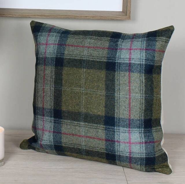Skye Olivine Navy Tweed Wool Plaid Checked Tartan Cushion/Cover