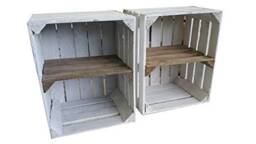 1 X White Painted Crate With Short Burnt Wood Shelf - Wooden Apple Crates, Ideal Storage Boxes Box Display Crate Bookshelf Dresser - thumbnail 2