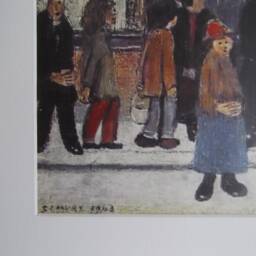 L S Lowry Authentic Art Print - Waiting For The Shop To Open Satin Black Frame With White Mount & Textured Image - thumbnail 3