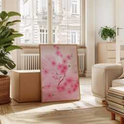 Pink Cherry Blossom Wall Art Poster Japanese Floral Illustration Sakura Print Minimal Home Decor Living Room Art, Style - thumbnail 2