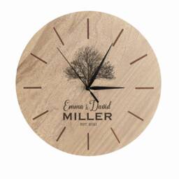 Engraved Photo Wall Clock - Personalized Family Name Plywood - thumbnail 2