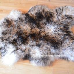 Curly Icelandic White-Black Genuine Sheepskin Lambskin Sheep Skin Rug Pelt Long Wool Soft Throw, Schaffell, Hygge - thumbnail 3