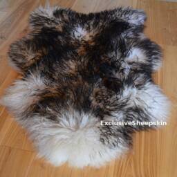 Curly Icelandic White-Black Genuine Sheepskin Lambskin Sheep Skin Rug Pelt Long Wool Soft Throw, Schaffell, Hygge - thumbnail 2