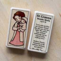 st Gianna Molla Patron Saint Block With Gift Bag // Patron Of Doctors Catholic Toys By Almondrod