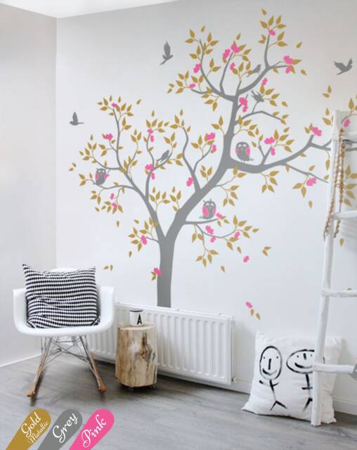 Large Nursery Tree Wall Decal Scene With Forest Animal Stickers Home Decoration Wall Tattoos Kw001_2 - image 1