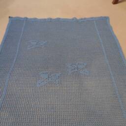 Crochet Curtain Light Blue Swan Crocheted Vintage 81 cm X 52 - thumbnail 3