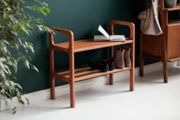Shoe Storage, Wooden Bench, Minimalist Bench, Wood Entryway Mid Century Modern, Walnut Bench - thumbnail 1