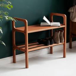 Shoe Rack Bench, Wooden Organizer With Seat, Mid Century Modern Entryway Custom Size - thumbnail 2