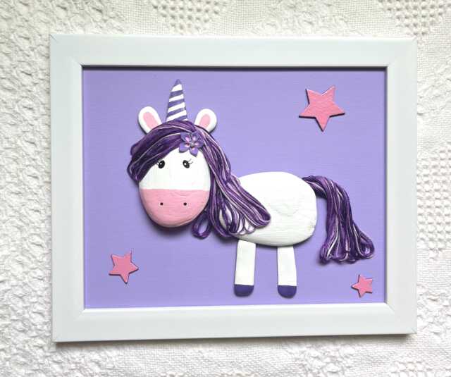 Handmade Stone Unicorn Wall Art, Lake Ontario Pebble Art - image 1