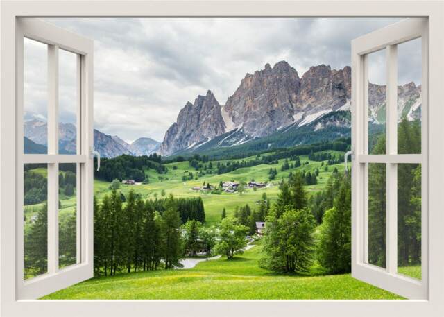 Mountain Wall Decal, 3D Window Nature Frame, View Mural, Living Bedroom Room Home Decor