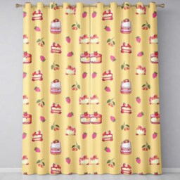 Cute Strawberry Cake Dessert Cherry Sweet Treat Seamless Pattern Readymade Eyelet Ring Top Thermal 100% Blackout Curtains - thumbnail 2